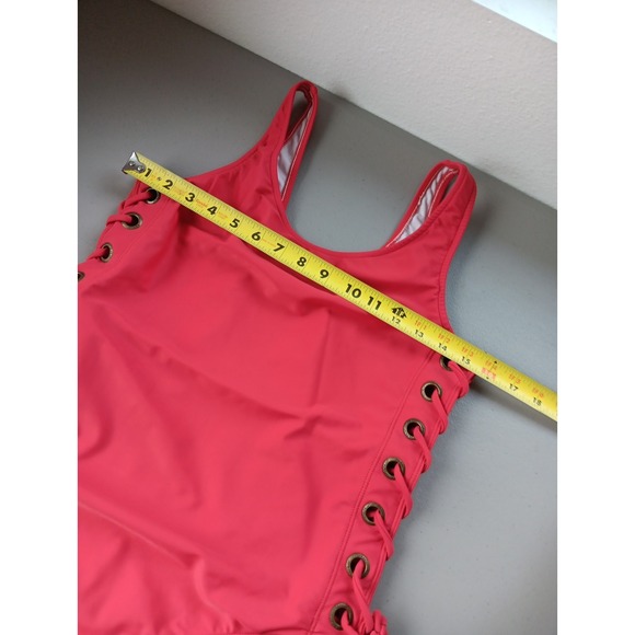 Vintage 80s Womens One Piece Swimsuit 12 Red High‎ Cut Sexy Baywatch Open Sides - Picture 8 of 12